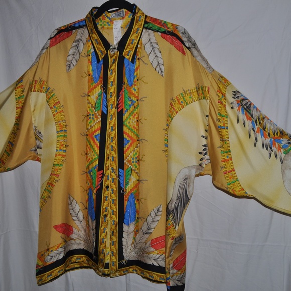GIANNI VERSACE Silk Native American Print Shirt - Picture 7 of 8